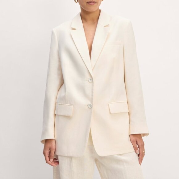 NEW Everlane The Oversized Linen Blazer Womens 16 Bone *Small Stain - Picture 1 of 13